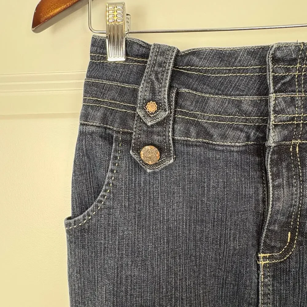 Yuva Denim Skirt Dark Wash Mid Length Low Rise Vintage Y2K Streetwear Medium
